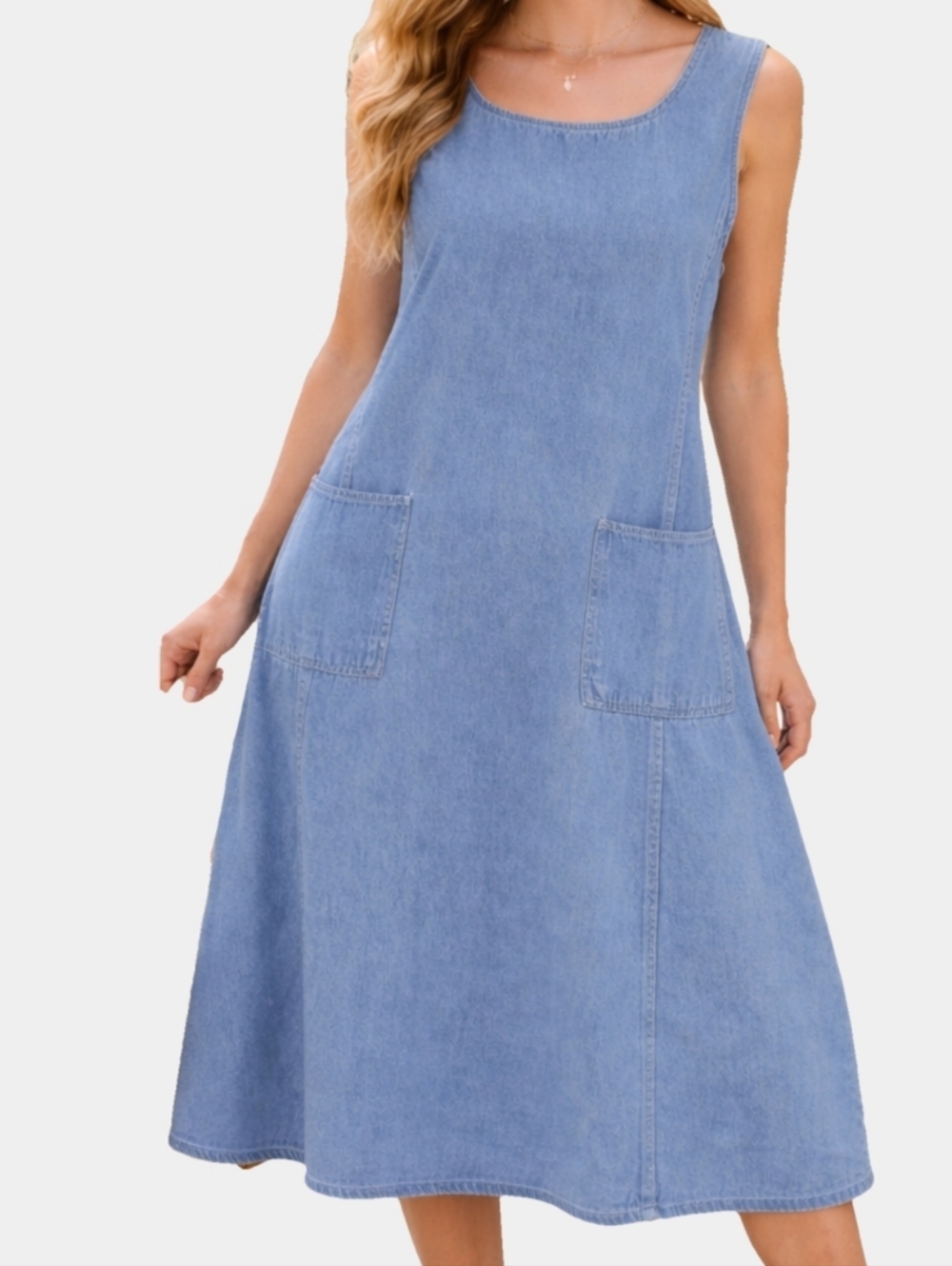 Jazz Denim Vintage Sleeveless Light Wash Midi Jumper / Tent Dress Size L